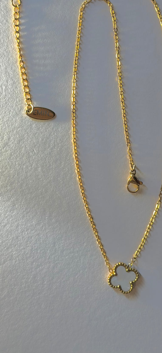 Gold & White Clover Necklace