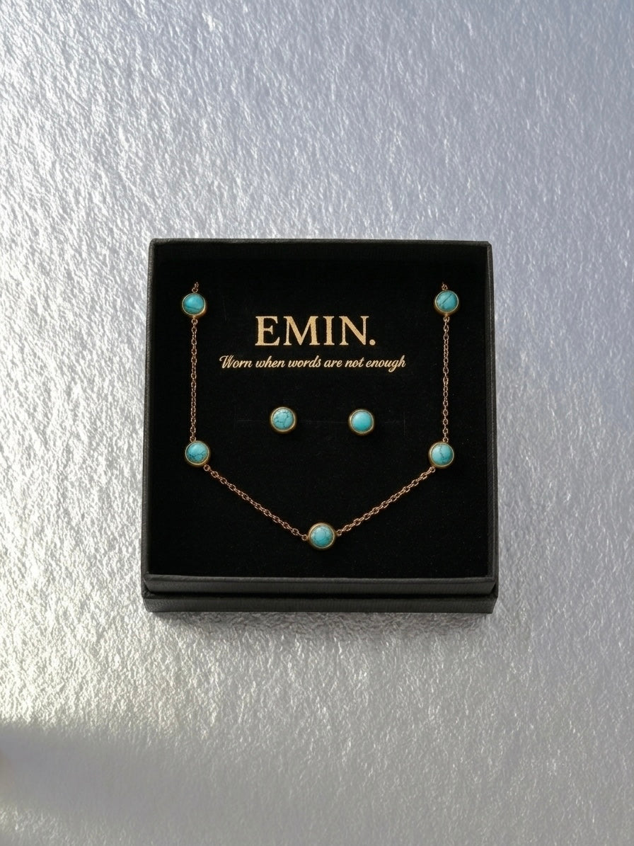 Gold Turquoise Stone Set | Necklace & Earrings