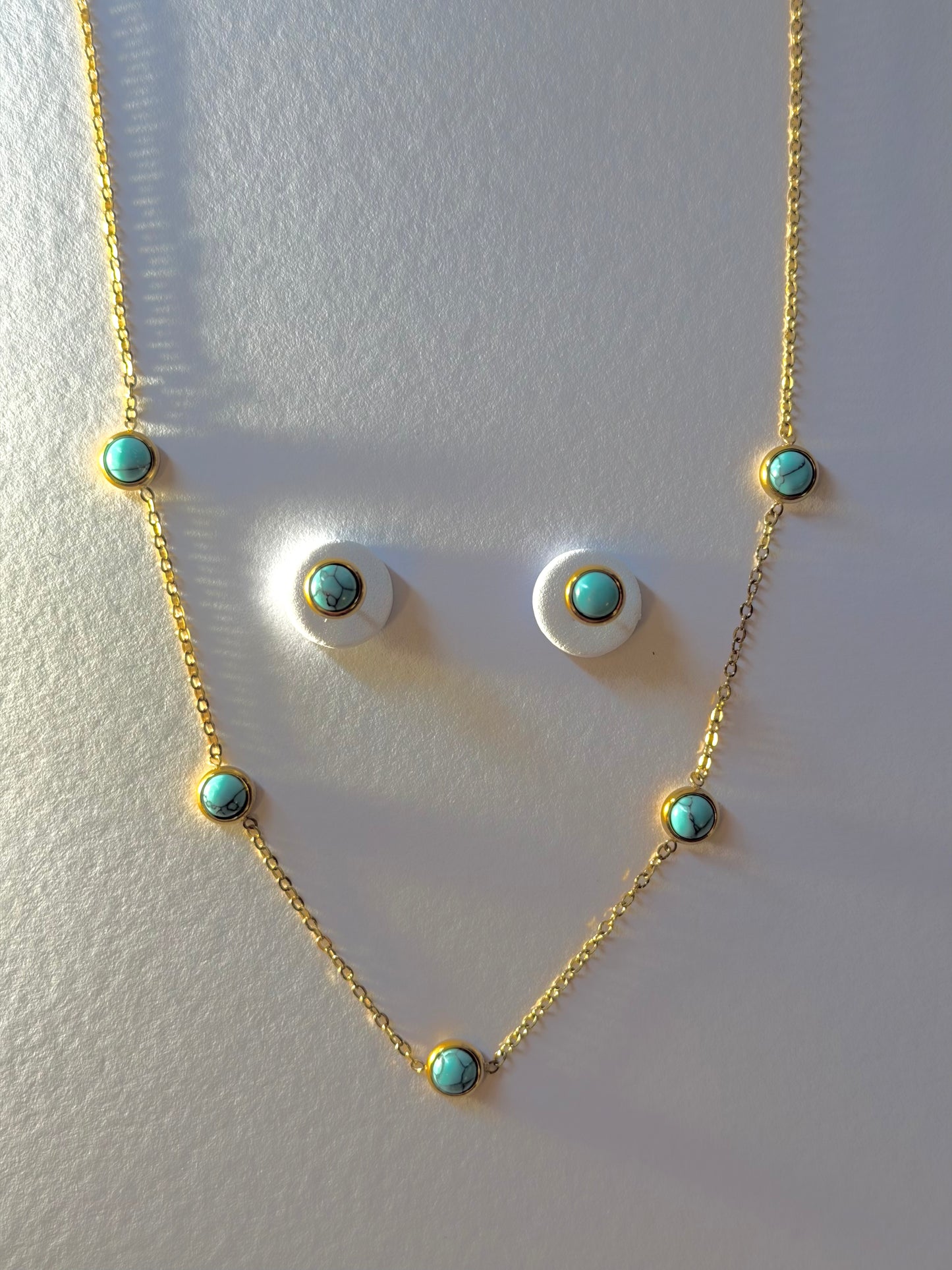 Gold Turquoise Stone Set | Necklace & Earrings
