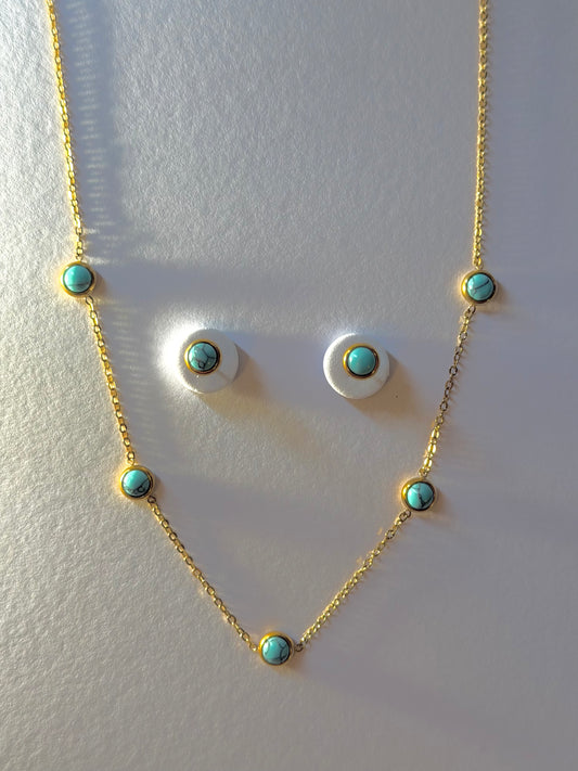 Gold Turquoise Stone Set | Necklace & Earrings