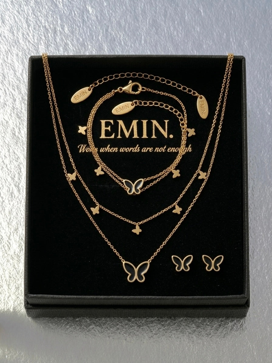 Gold Double Butterfly Set | Necklaces, Bracelet & Earrings