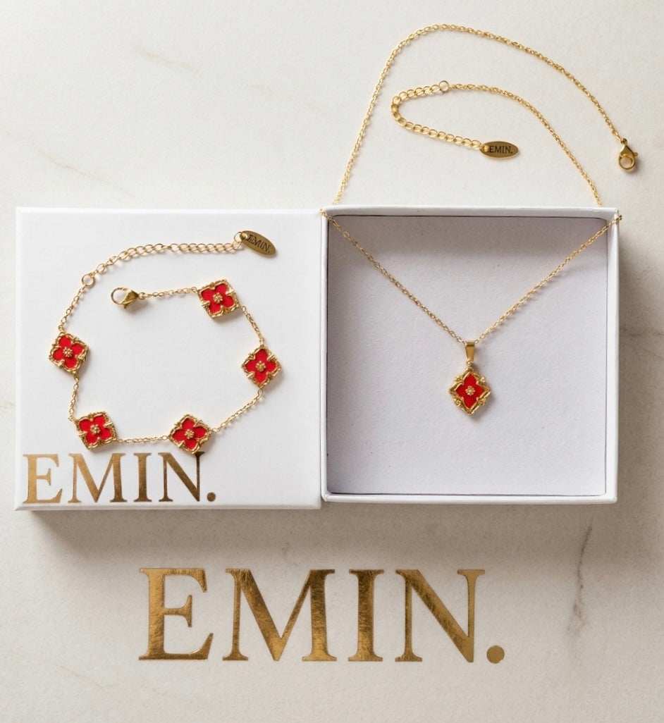 Red Clover Set – Necklace & Bracelet