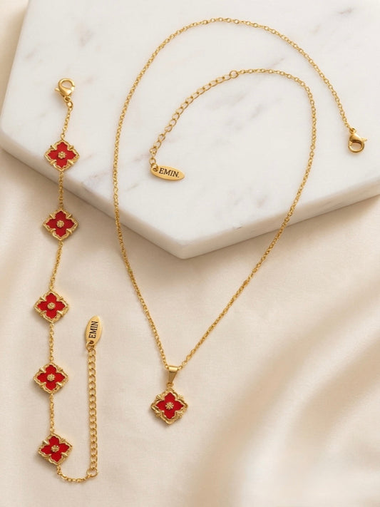 Red Clover Set – Necklace & Bracelet