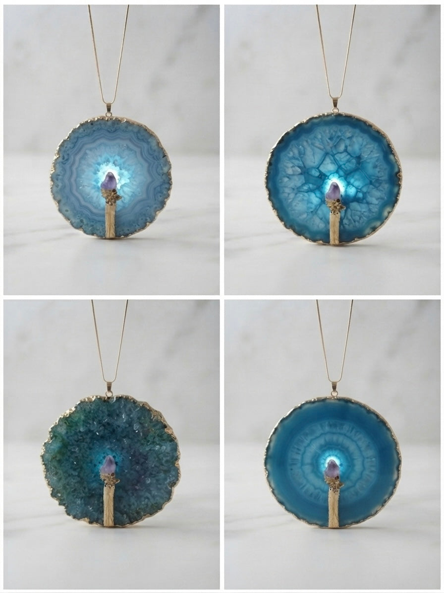 Blue Agate Slice Necklace